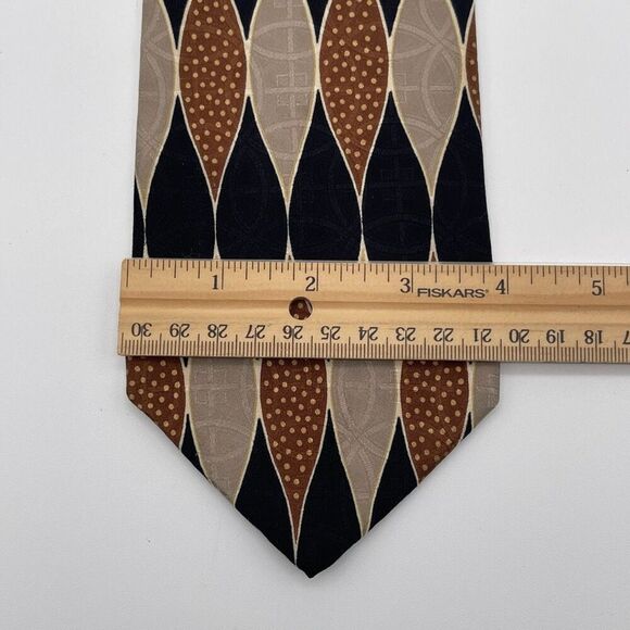 PRINCIPE Tie Men's 58” Multicolor Geometric 100% Silk Textured Black Brown Tan - Picture 5 of 10
